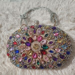 Multicolor Crystal Embellished Clutch